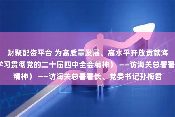 财聚配资平台 为高质量发展、高水平开放贡献海关力量（权威访谈·学习贯彻党的二十届四中全会精神） ——访海关总署署长、党委书记孙梅君